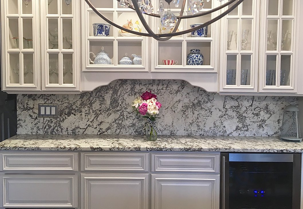 elegant kitchen counter with flower vase